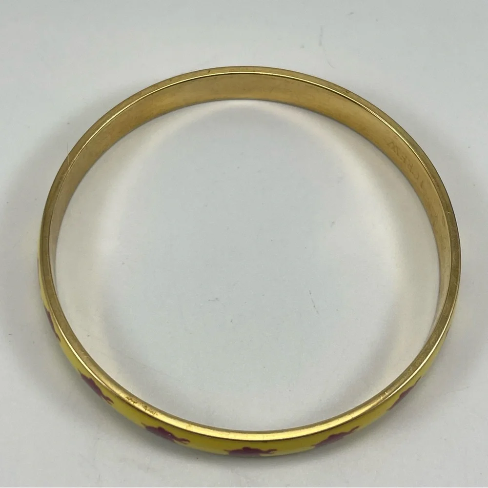 J. Crew Yellow Enamel Bangle Bracelet Lucky Elephant Gold Tone Boho Classic